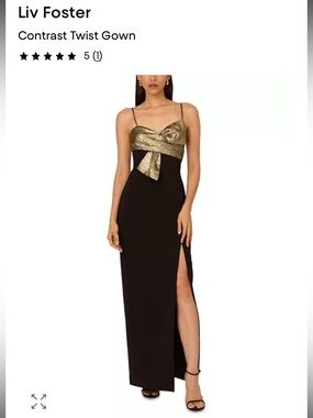 NWT $295 Liv Foster Gold & Black Contrast Twist Maxi Gown Dress Bow Detail Sz 10